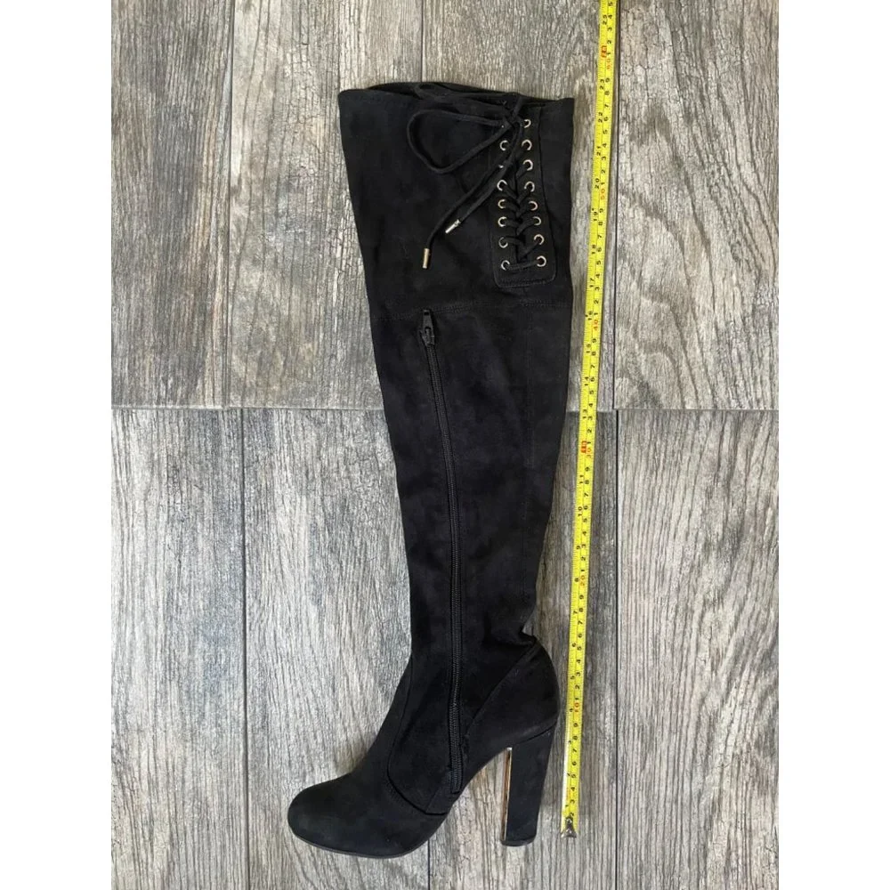 Material Girl Over the Knee High Black Velvet Stretch Boots Women size 5.5
